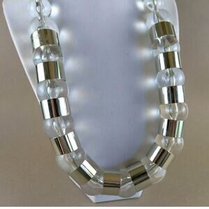 Ali Khan NY clear beaded necklace with silver chain